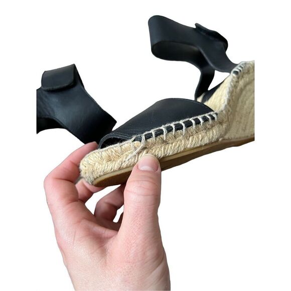 VINCE Espadrille Wedges Black Leather Sandals size 7 - Picture 3 of 11